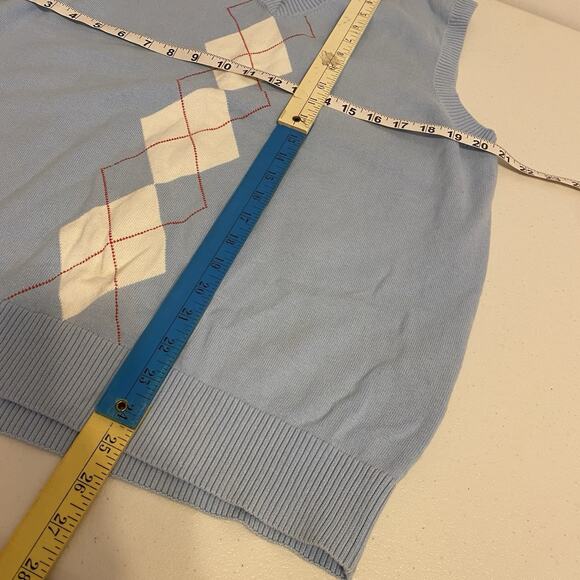 Y2K Tommy Hilfiger Argyle Knit Sweater Vest V Neck Men L Cotton Preppy Career - Picture 2 of 8